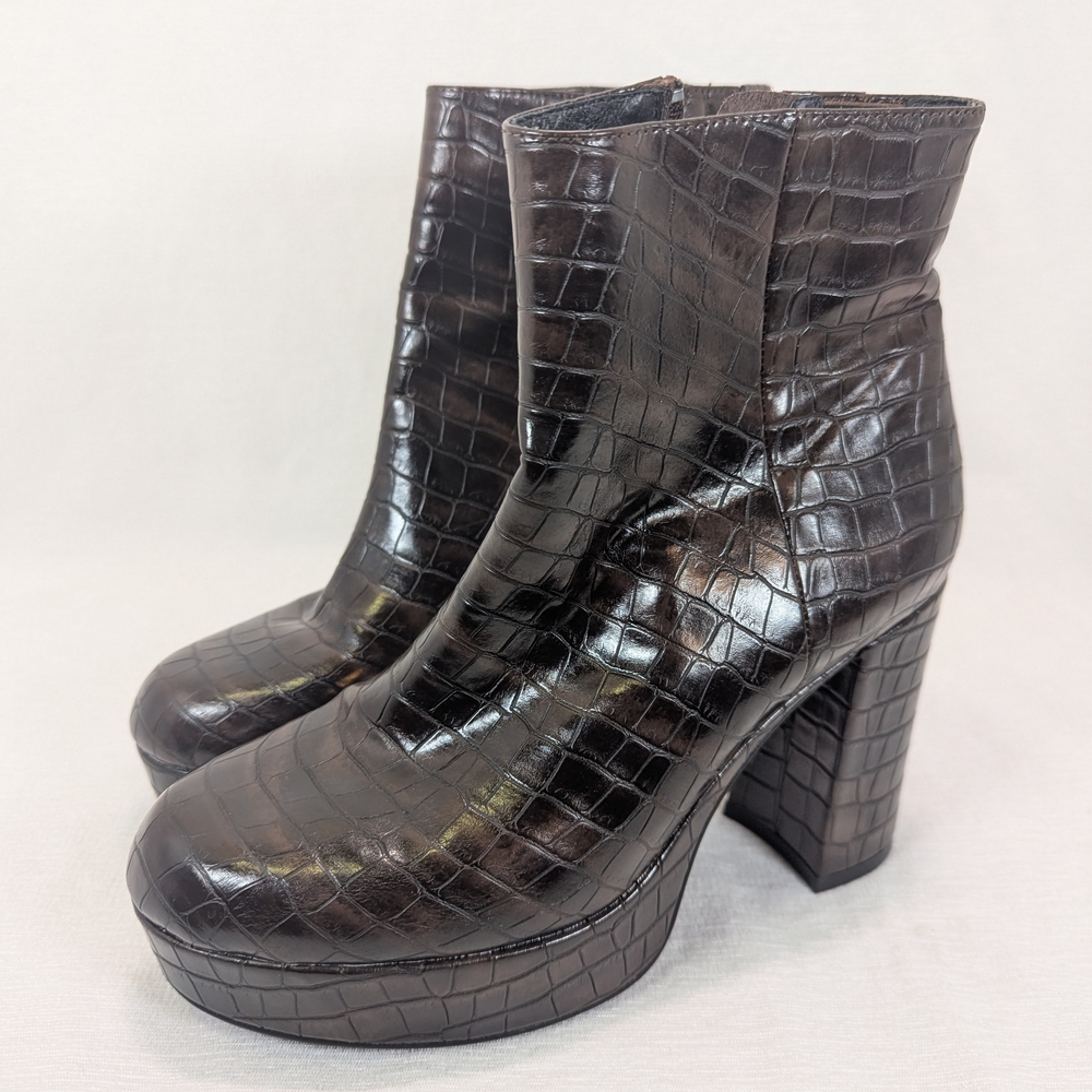 Jeffrey Campbell Dark Brown Croc Heeled Boots